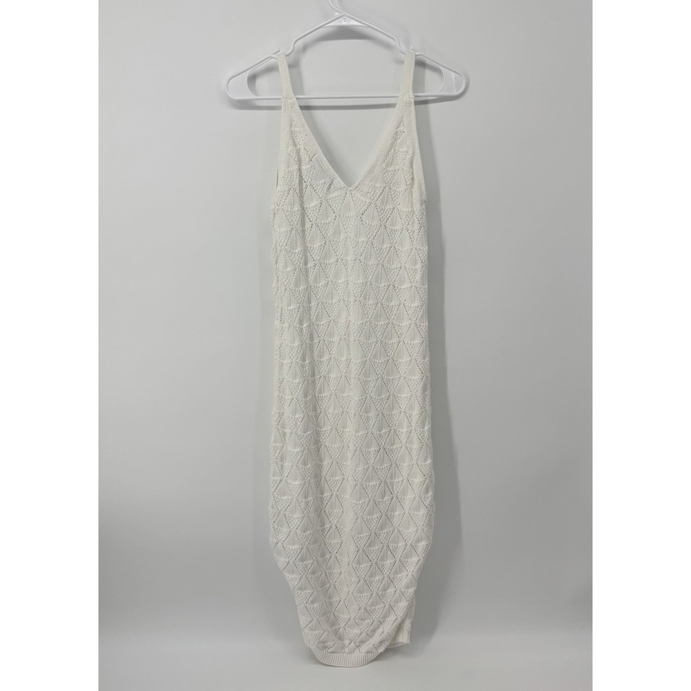 Willow & Wind Crochet Knit‎ Pencil Dress Medium White V Neck Sleeveless Bodycon
